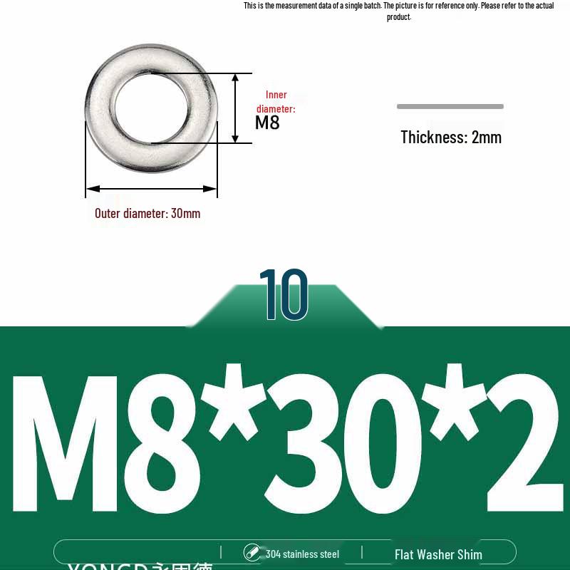 304 Stainless Steel Thickened Flat Washer / Ultra-thin Metal Gasket, Sizes M1.6-M10