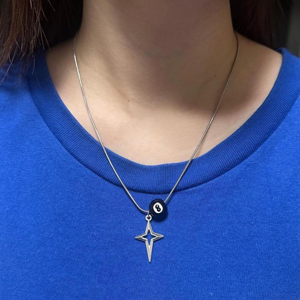 Personlighet Y2K Silverfärg Stjärna Biljardnummer Svart 8 Hängsmycke Halsband för Kvinnor Män Hip-hop Gata Örhängen Smycken Gåvor