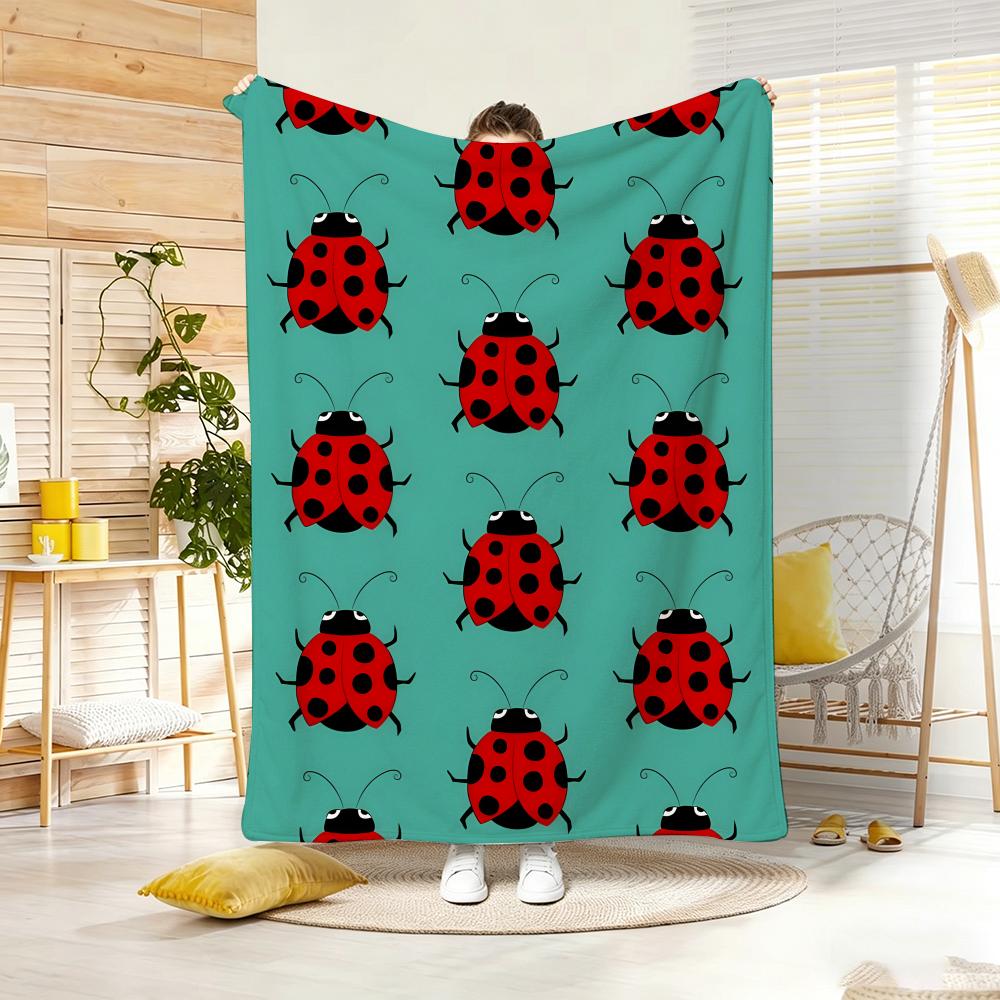Artistic Pattern L-LadybugS Throw Lightweight 240g Flannel Blanket Soft Skin-friendly for Summer Cooling