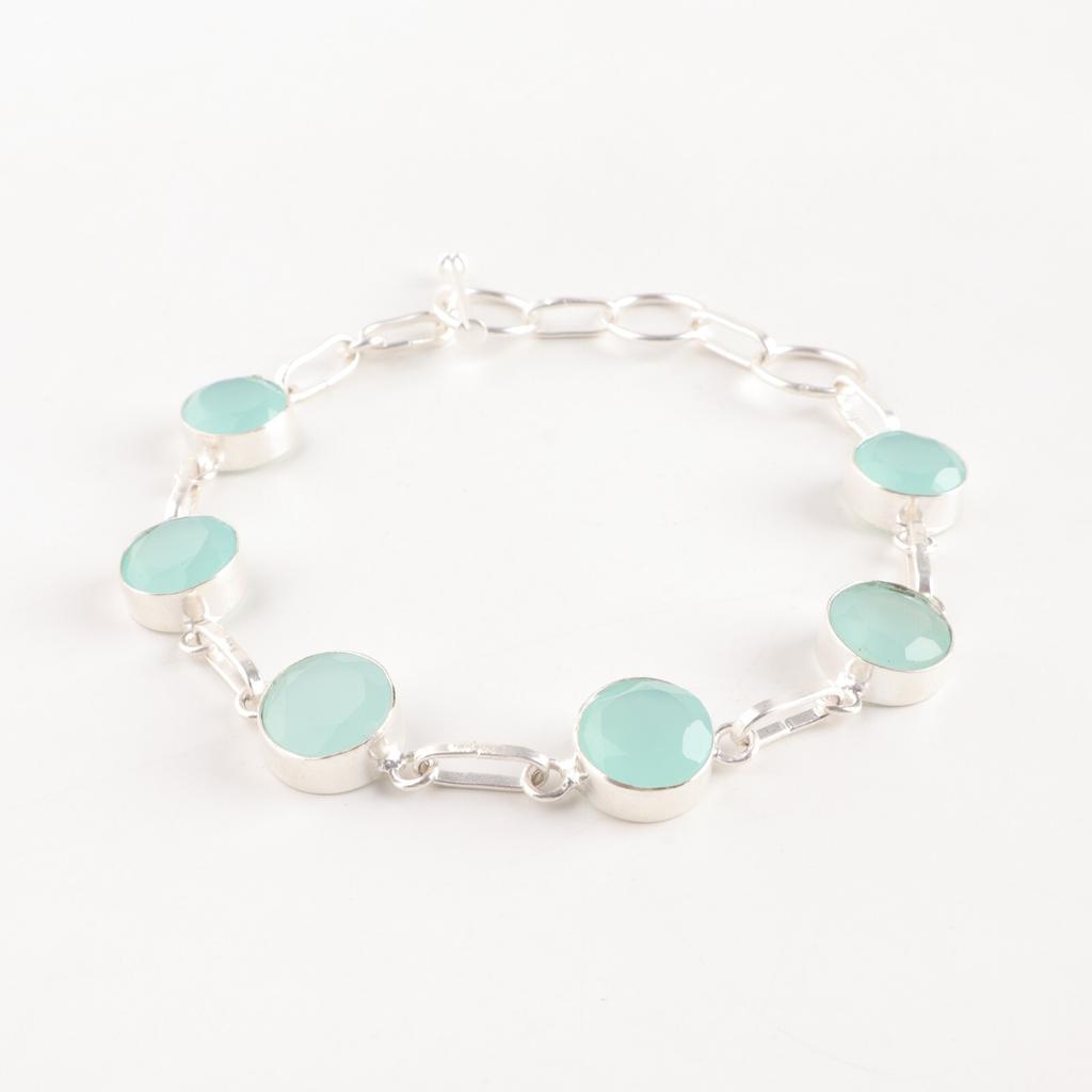 Aqua Chalcedony Gemstone 925 Fine Silver Jewelry Handmade Bracelet Birthday Gift RB-14-18