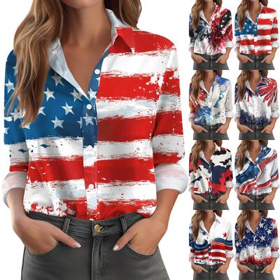 Women's Shirt Blouse Print Button Long Sleeve Casual Basic Shirt Collar Regular Top