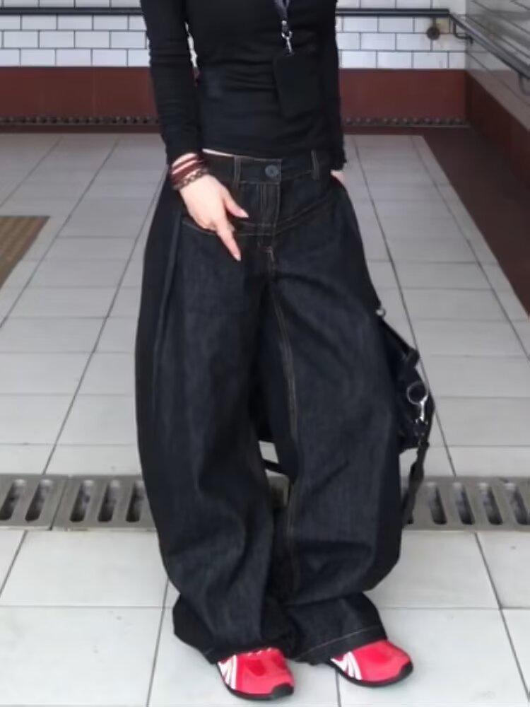 Unisex American Retro Curved Leg Deconstructed Jeans