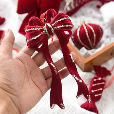 Decoração de plástico para casa Elegante pingente de veludo de Natal Pingente de sino de veado vermelho depenado