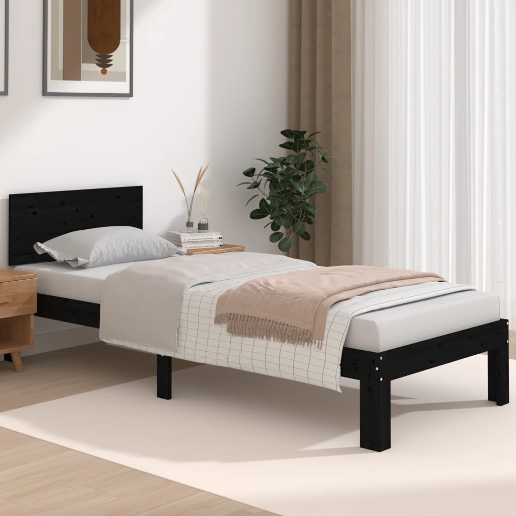 Solid Wood Bed Black 75 x 190 cm