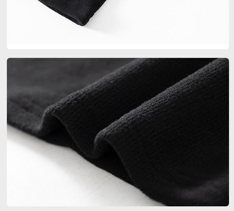 Women's Black V-neck Long-sleeve Slim-fit Thermal T-shirt with Velvet for Autumn/Winter