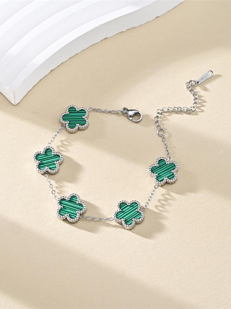 1 Piece Light Luxury Lucky Stainless Steel Five Flower Bracelet for Women's Daily Commuter Accessories, Clover Zircon Bracelet