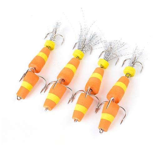 Foam Bait Triple Anchor Hook False Worm Bait Stringer Hook Floating Lure 4pcs