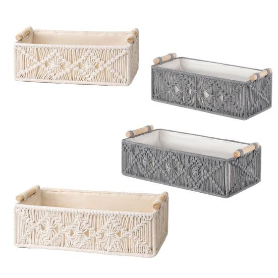 Storage Box with Wooden Handles Large Capacity Basket Woven Design Countertop Organizer for Cosmetics And Sundries
