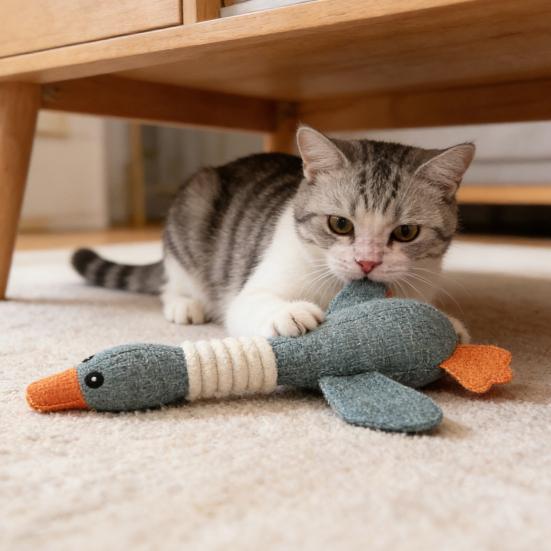 Linen Bird Dog Toy Wild Goose Squeaky Dog Chew Toy Interactive Stuffed Puppy Teething Toy for Dogs Cats Teeth Cleaning Hunting Instinct