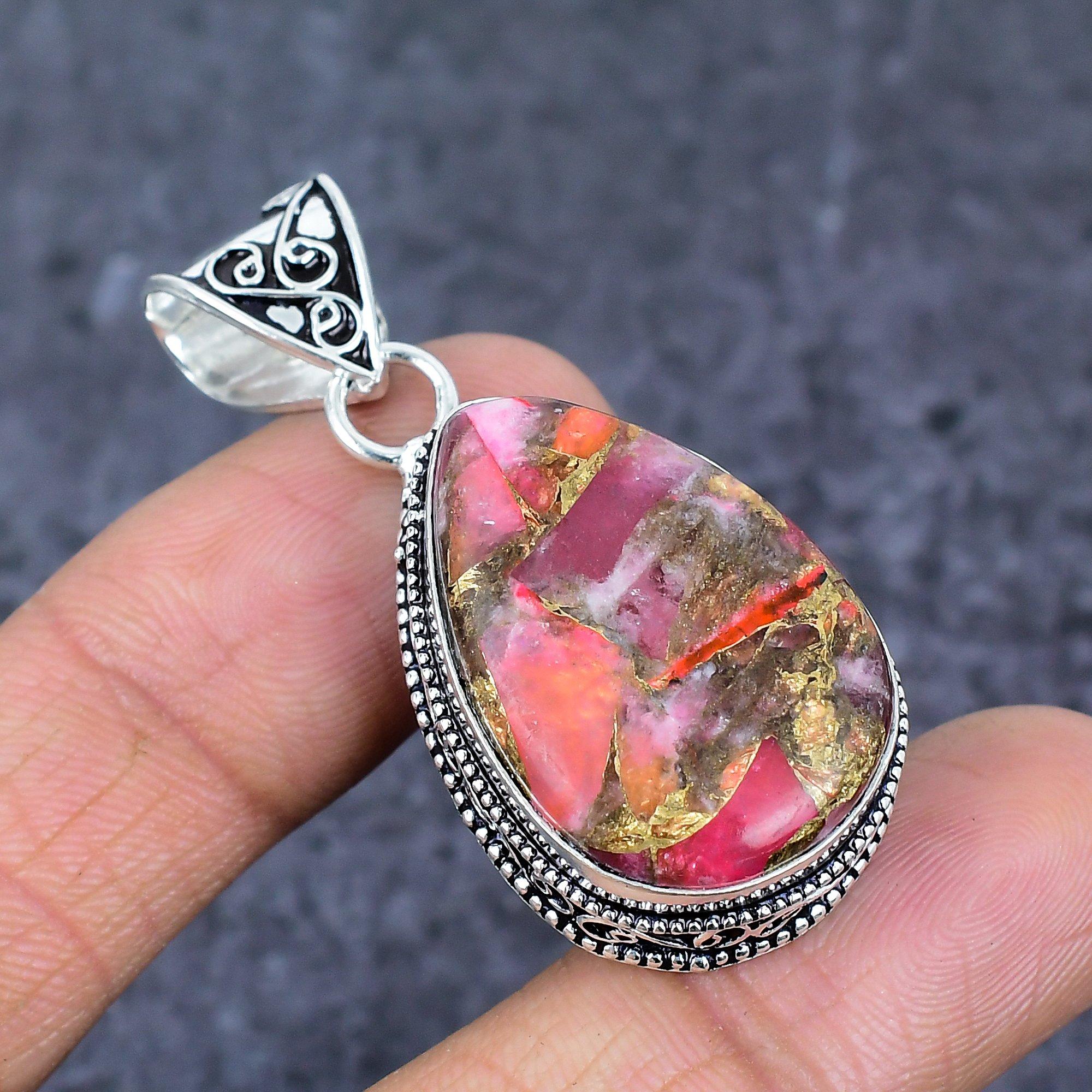 Copper Pink Tourmaline Ethnic 925 Sterling Silver Jewelry Pendant 1.97 n8F10
