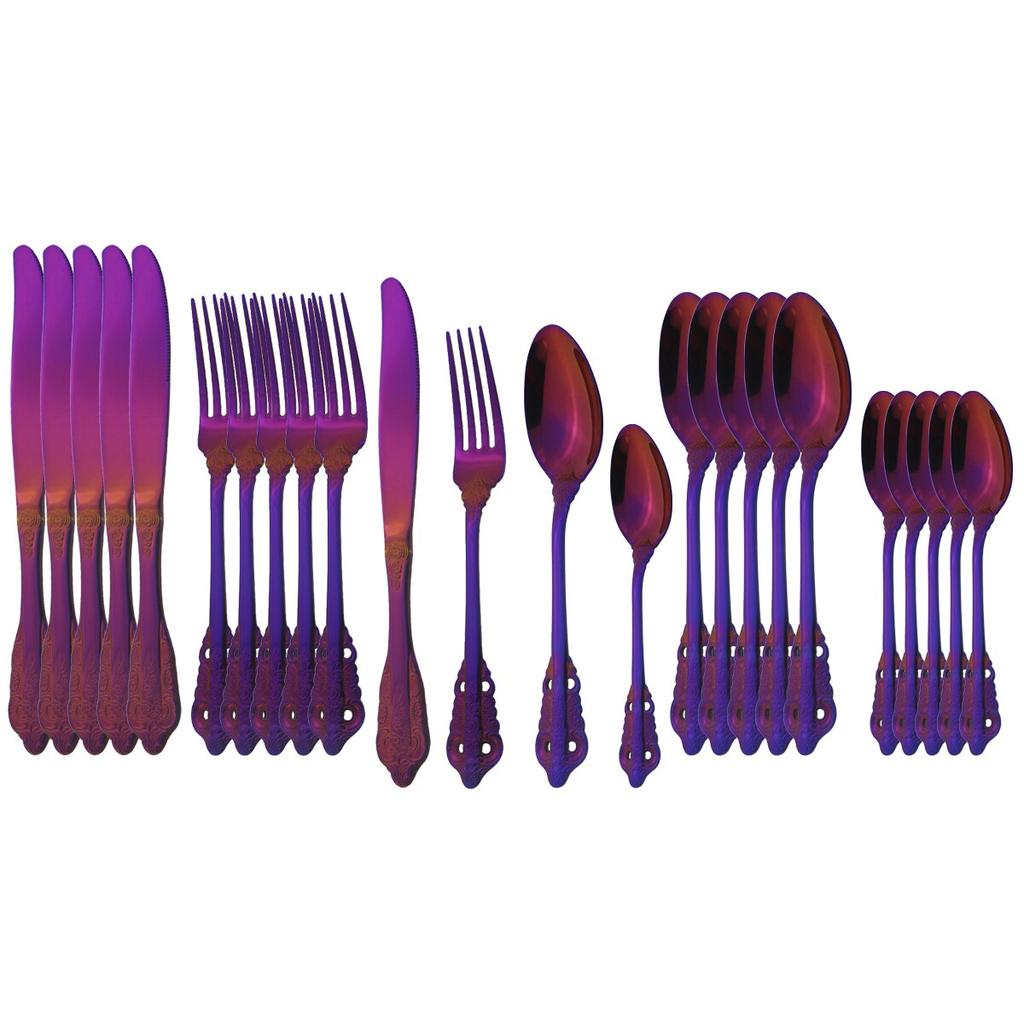 24Pcs Gold Cutlery Set 18/10 Stainless Steel Dinnerware Set Knives Fork Spoon Dinner Tableware Party Kitchen Flatware Silverware