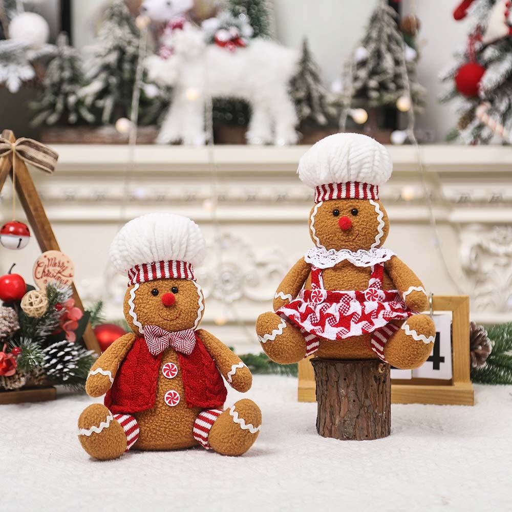 Christmas Telescopic Gingerbread Man Doll Adorable Chef Hat Gingerbread Man Standing Figurines DIY Christmas Window Decoration