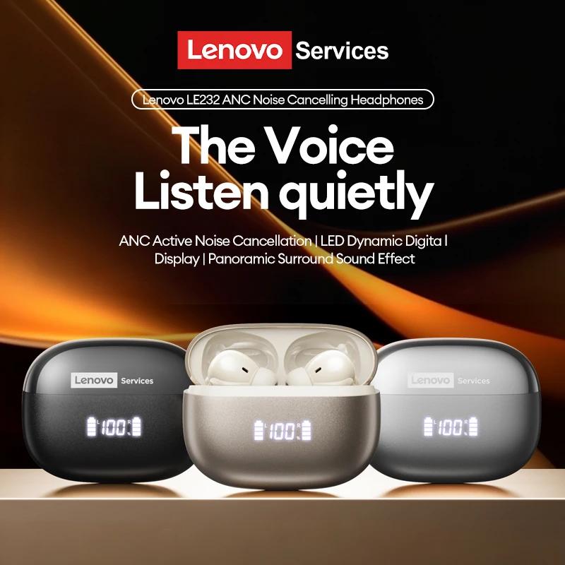 Original Lenovo LE232 ANC Noise Cancelling True Wireless Earphones Bluetooth 6.0 Gaming Headphone LED Digital Display In Ear HiFi Stereo Bass Earbuds