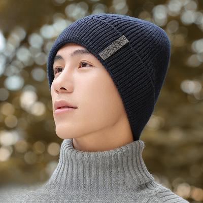 Knitted Hat Men Autumn and Winter Double-layer Thick Wool Warm Hat Fashionable All-match Plush Wool Hat