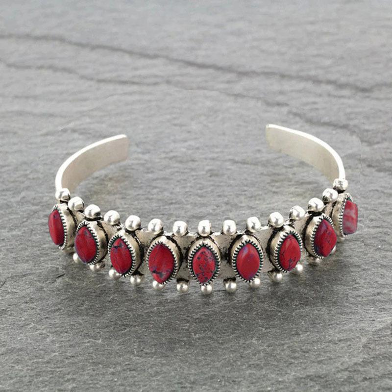 Boho Retro Natural Turquoise Open Bracelets for Women Charm Bohemian Style Zircon Gifts
