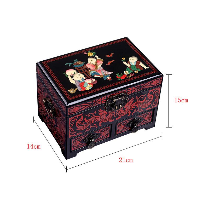 Elegant Large Capacity Jewelry Box Vintage Makeup Case Chinese Wedding Gift Hand Painted Lacquer