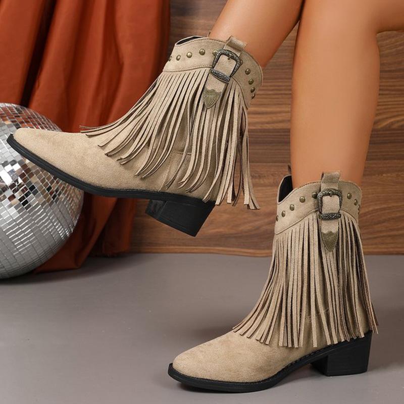 

Модные винтажные ботильоны с кисточками для женщин, весна-осень, с острым носком, на квадратном каблуке, женские модные ботильоны с эластичными вставками, больших размеров 35 абрикосовый