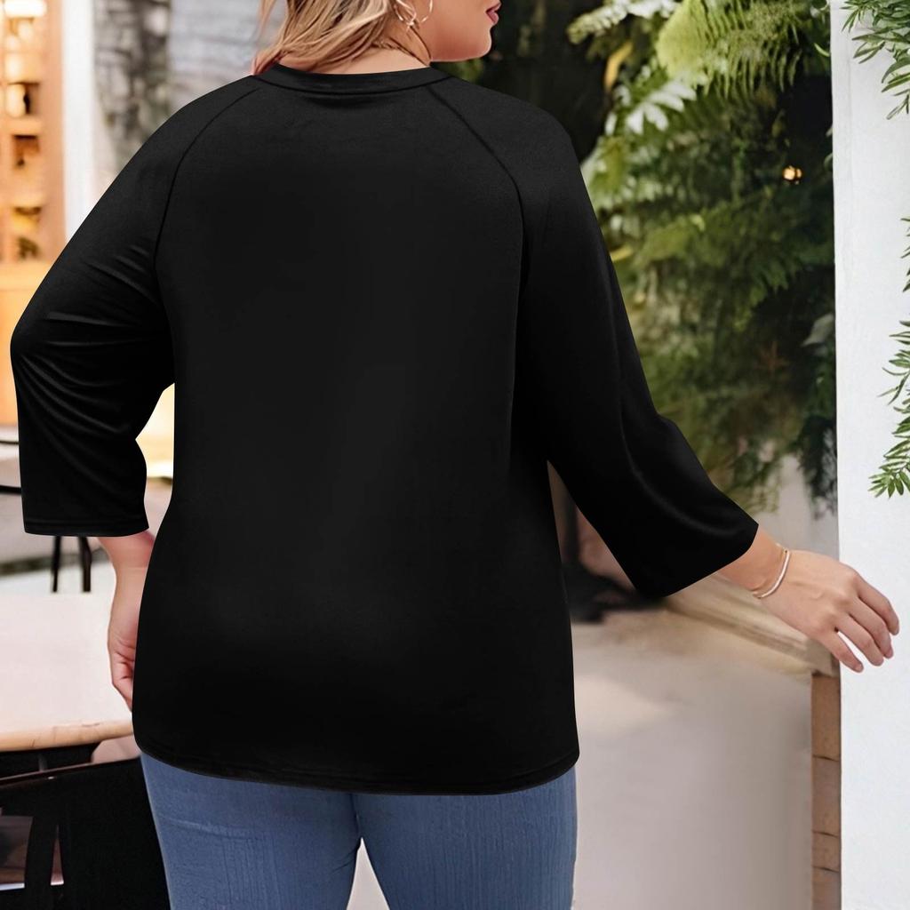 Women's Fashion Casual Colour Round Neck 3/4 Sleeve T-Shirt Top