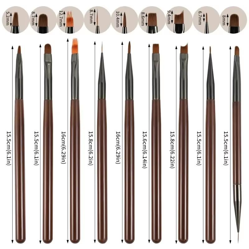 LINMANDA 9Pcs Nail Brush Liner Painting Pen Manicure Acrylic Drawing Brush for Nail Art Design Nails Tip Display Painting Tool