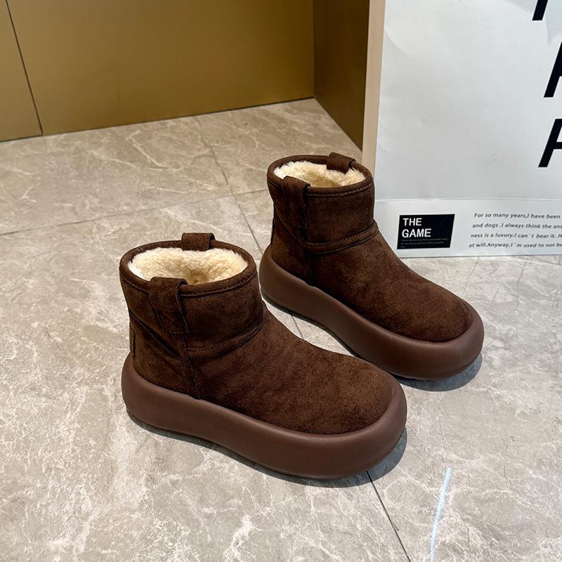 Women's fashion lightweight height-enhancing soft sole winter warm one-step fur one snow boots velvet lined non-slip casual sports cotton boots