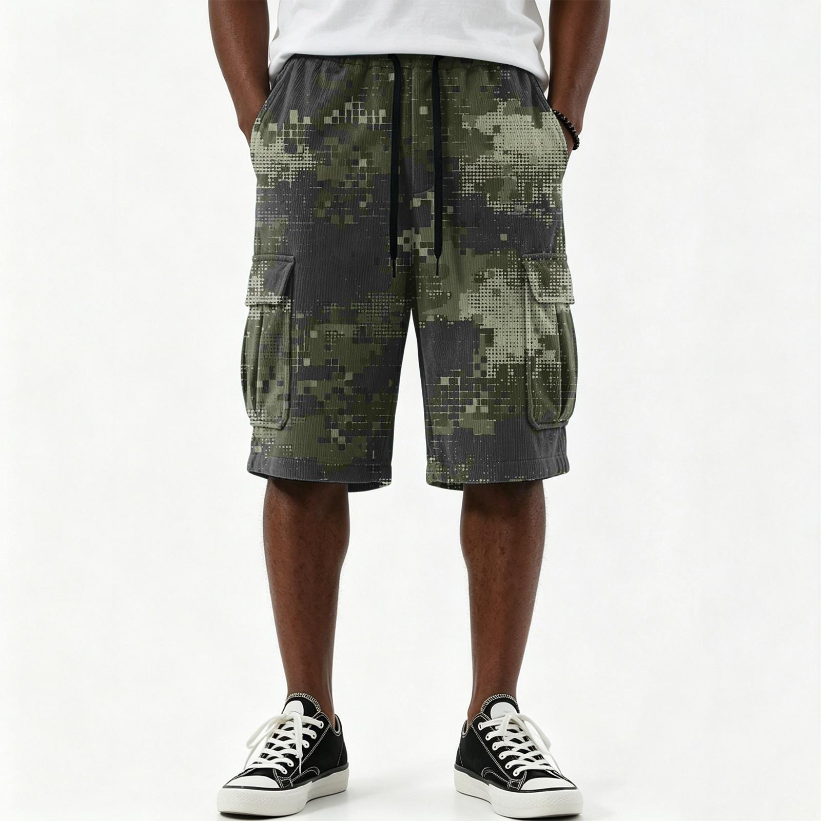 Men s Camouflage Print Drawstring Shorts with Multi-Pockets Casual Summer Mid-Length Shorts XXXL