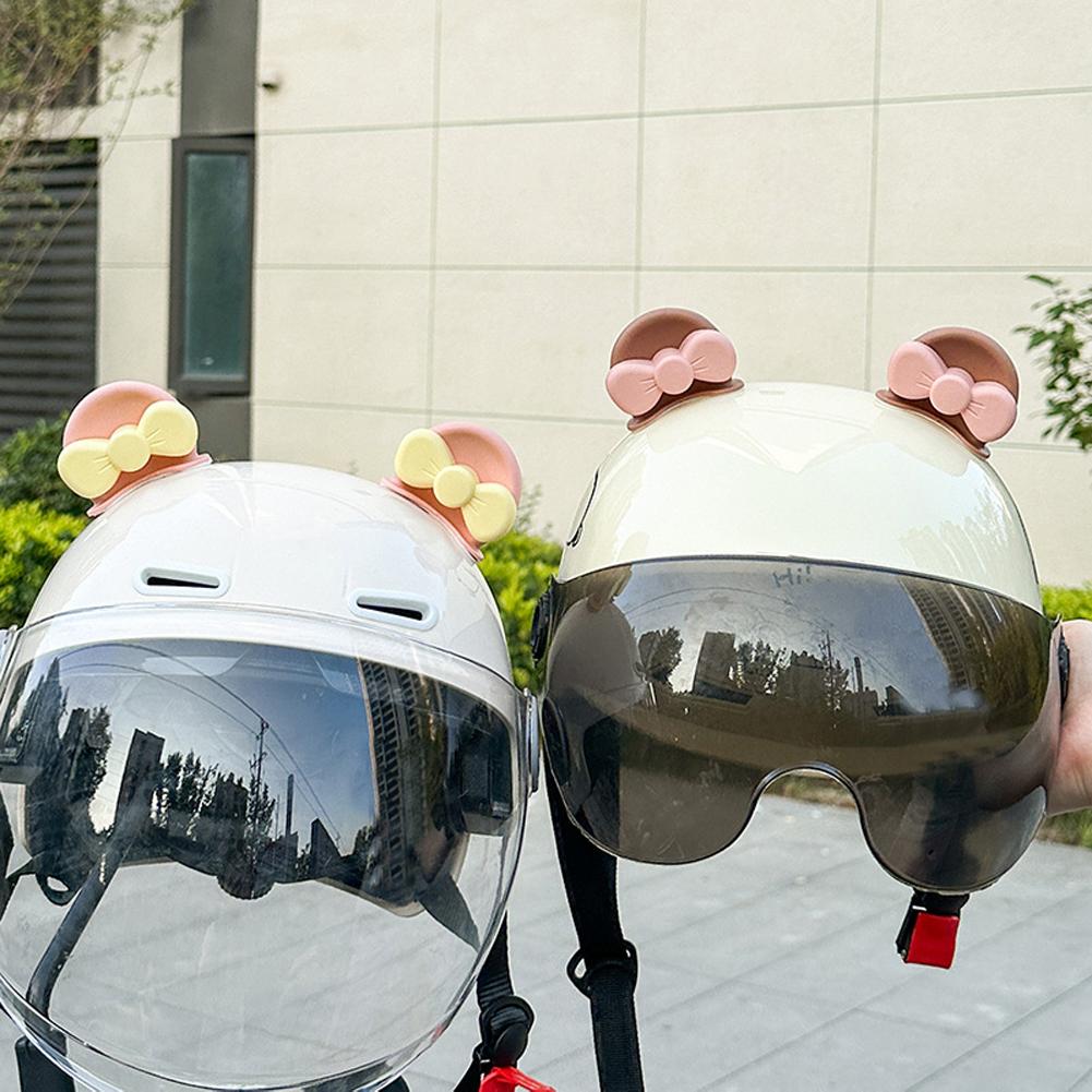 2Pcs Cute Motorcycle Helmet Bear‘s ’Ears with Bow Motocross Electric Bike Helmet and Car Steering Wheel Decroation Accessories Driving Styling