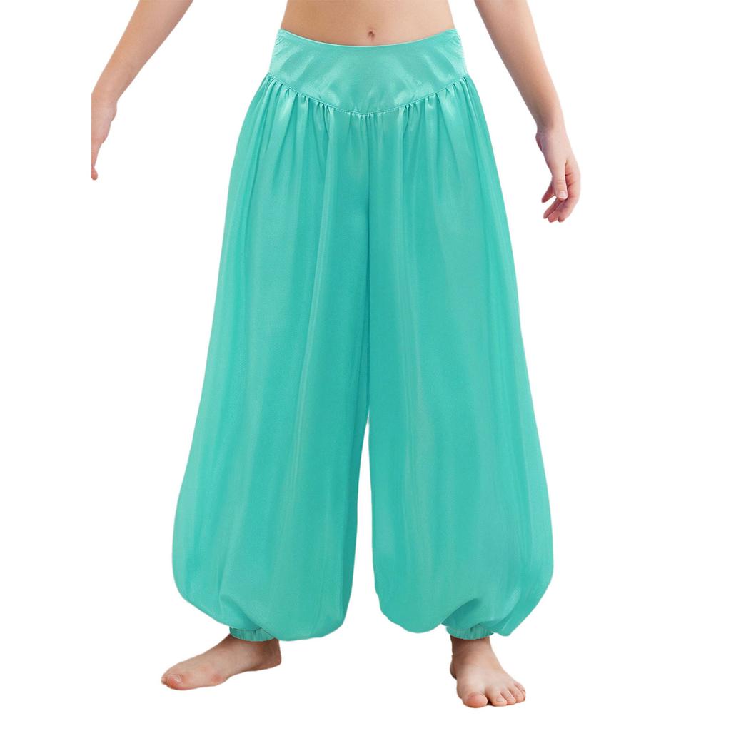 Mädchen Satin Pumphose Weitbeiniges Design Seitlicher unsichtbarer Reißverschluss Bauchtanzbekleidung Bühnenauftrittskostüm