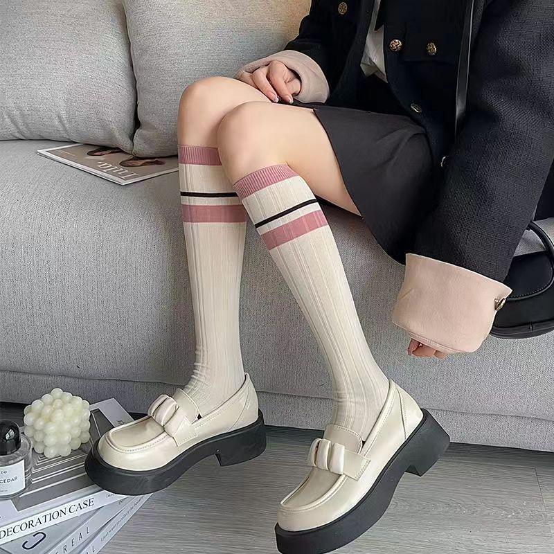 Damen Süße Strümpfe Kniehoch Bunt Gestreift Lange Socken Dünn Sommer Für Dame Mädchen Studenten Socken Schulparty Bequem