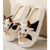 Unisex Cute Cow 3D Cartoon Slide Sandals Thick-Sole Breathable Linen Slippers for Indoor Home Wear