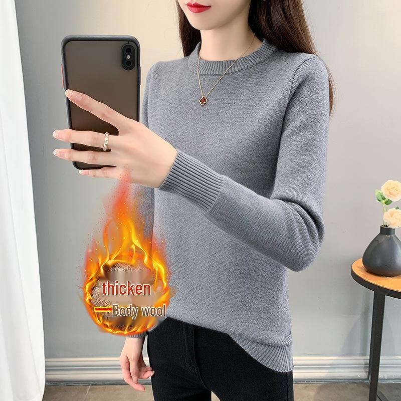 2025 Women's Autumn/Winter Half-High Collar Plus Velvet Thickened Sweater: Cozy Knit Base Layer Fleece Pullover