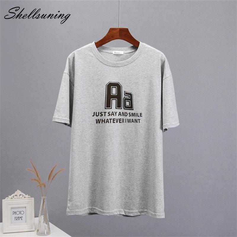 Bavlněná trička Shellsuning Oversized Dámské Léto S krátkým rukávem Trička s 3D potiskem dopisů Dámské Běžné Volné High Street Basic Tops