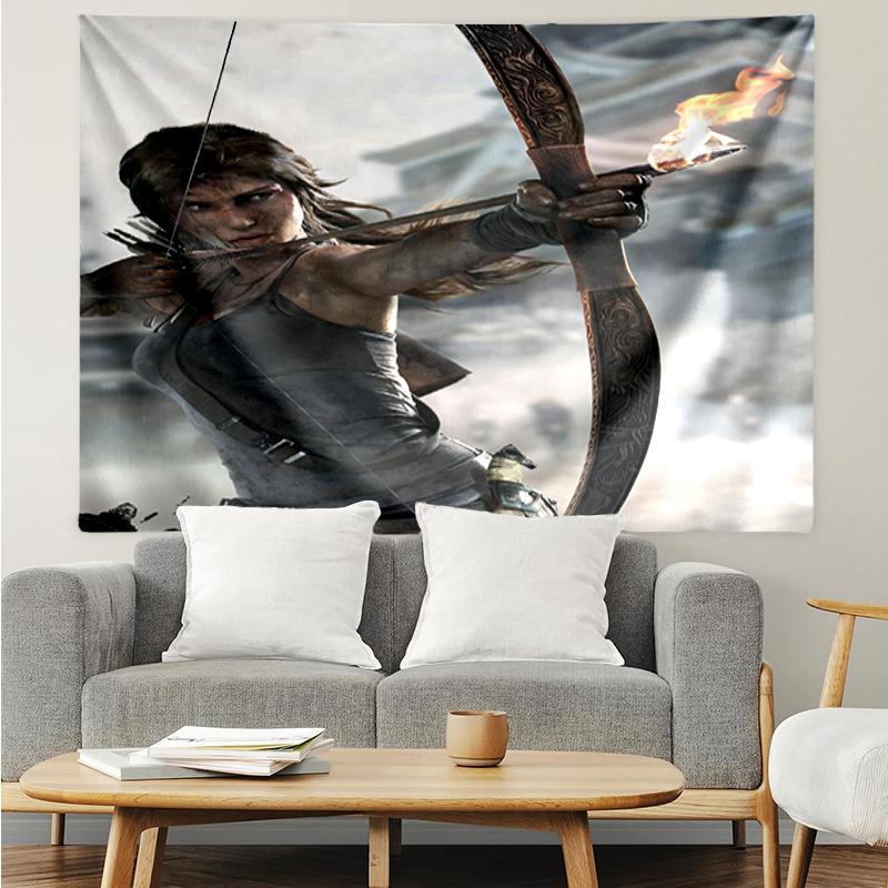 Tomb Raider Print Tapestry, Backdrop, Easy Setup, Ideal for Bedroom, Office & Living Room, with Aesthetic Wall Hanging Decor.