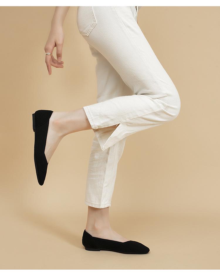 Damen Prinzessin, Boot, weiche Sohle, quadratische Zehenpartie, Eierrollen-gewebte flache Schuhe – atmungsaktives Strickdesign