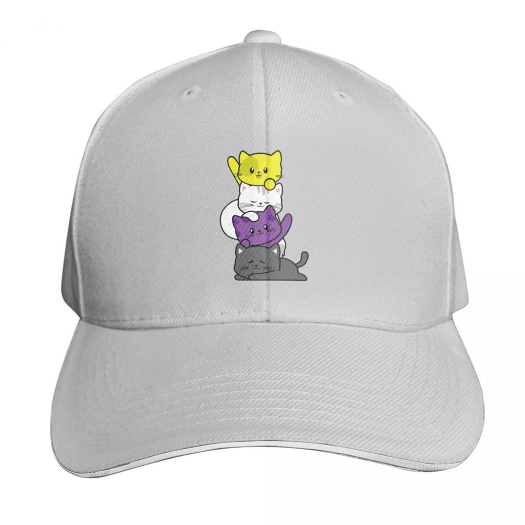 Non Binary Kawaii Cat LGBTQ Nonbinary Pride Flag Kittens Baseball Cap Hat Baseball Cap Luxury Unisex Cap Golf Wear Unisex Womens
