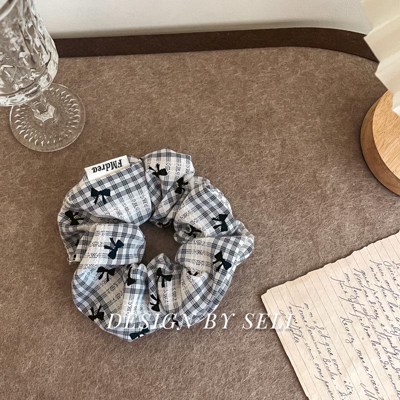32cm Extra-Large Blue Plaid Striped Bow Hair Scrunchie and Scarf Set for Girls