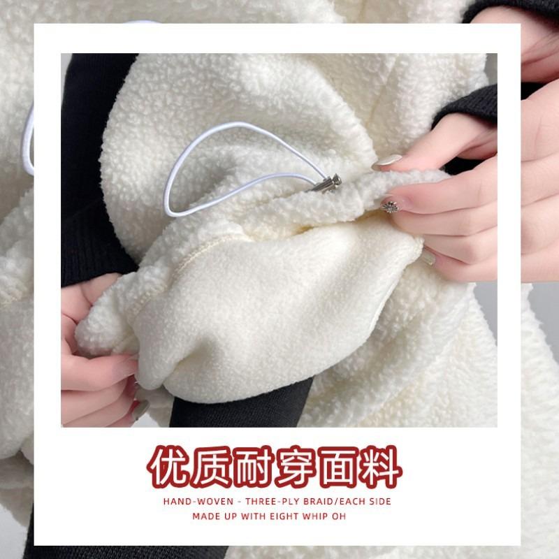 Double-sided Fleece Thickened Fleece Wide-leg Pants Women's Winter Lazy Wind High Waist Loose Warm Tied Feet Casual Trousers