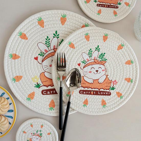 12/18/24/30cm Nordic Style Minimalist Thread Rabbit Carrot Placemat Pattern Household Cotton Anti-Scalding Cup Mat