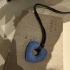 Ins Volcanic Stone Heart Necklace PU Strap Personalized Sweater Chain  Sweater Decor