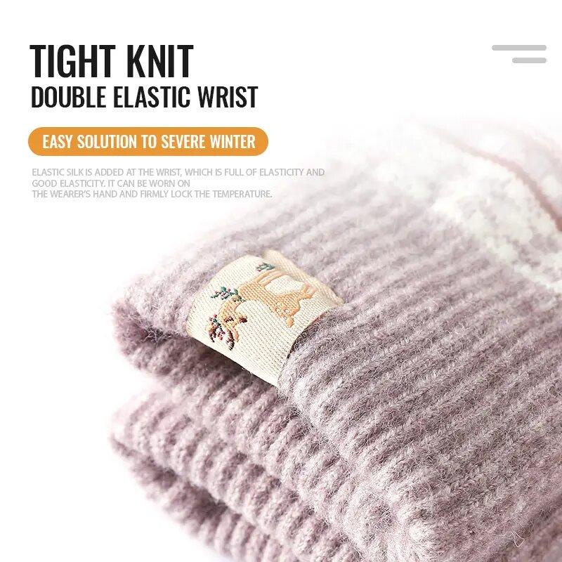 Touchscreen Winter Warm Gloves for Women Thickened Knitted Cold Resistant Outdoor Cycling Sports Gloves