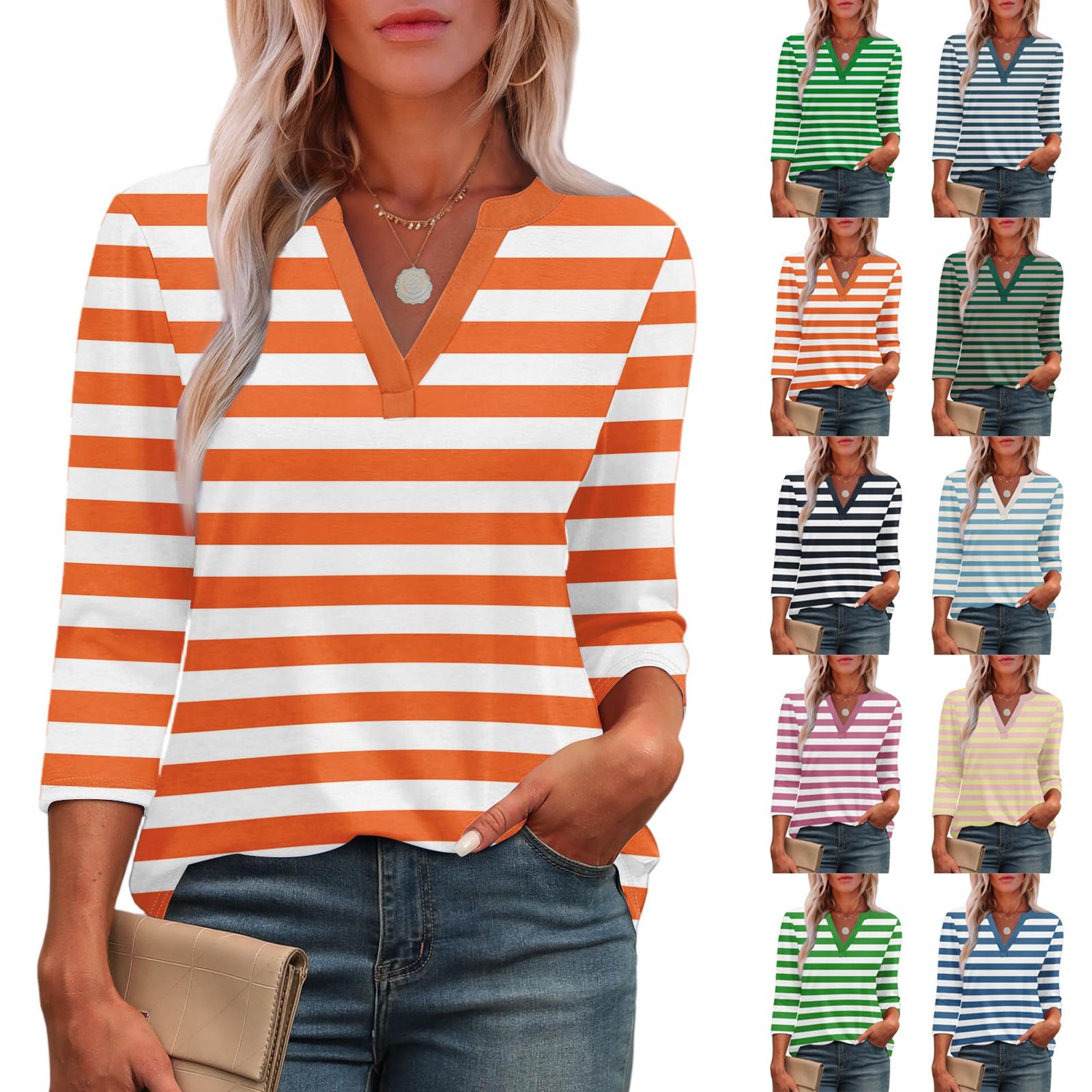 

3/4 Sleeve Shirts For Women Tees Blouses Casual Plus Size Basic Tops Pullover Ladies Tunic Blouses L помаранчевий