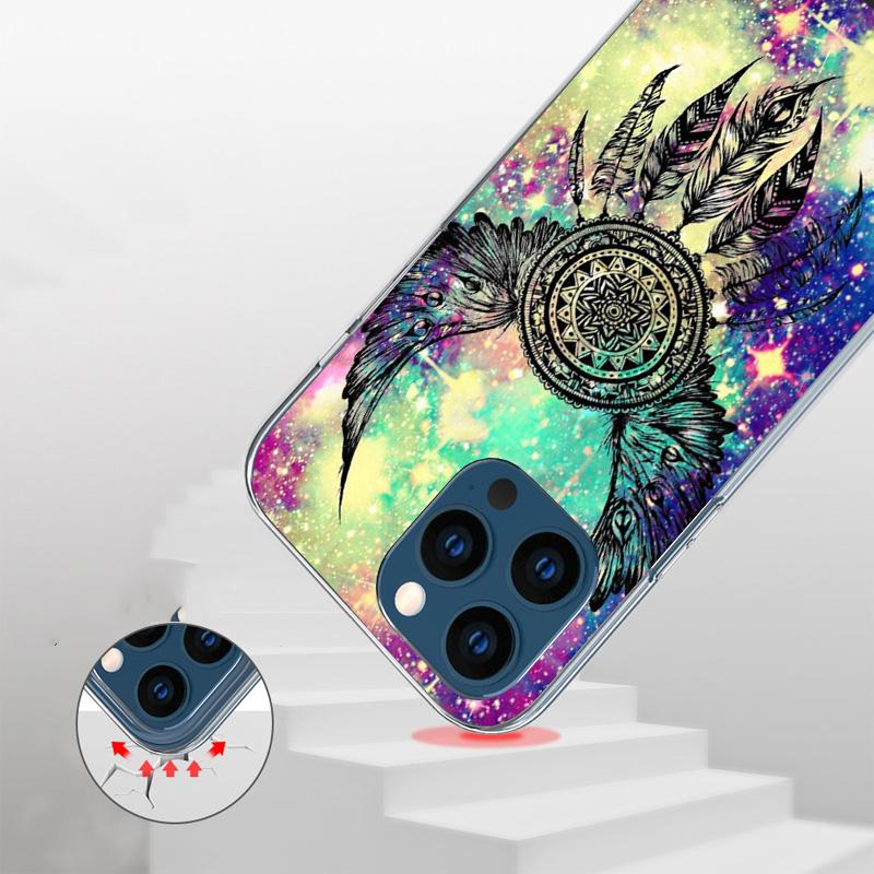 Retro Feather Dreamcatcher Cover Phone Case For iPhone 16 17 Air 15 14 Pro Max 16E Phone Case 13 Mini 12 11 7 SE 8 Print Pattern
