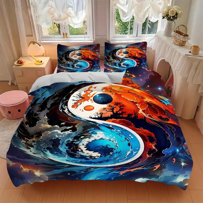 3PCs Yin Yang Symbol Design Cover Set, Breathable Fabric, Machine Washable (1 Duvet Cover + 2 Pillowcases) (Without Quilt) yy250911125