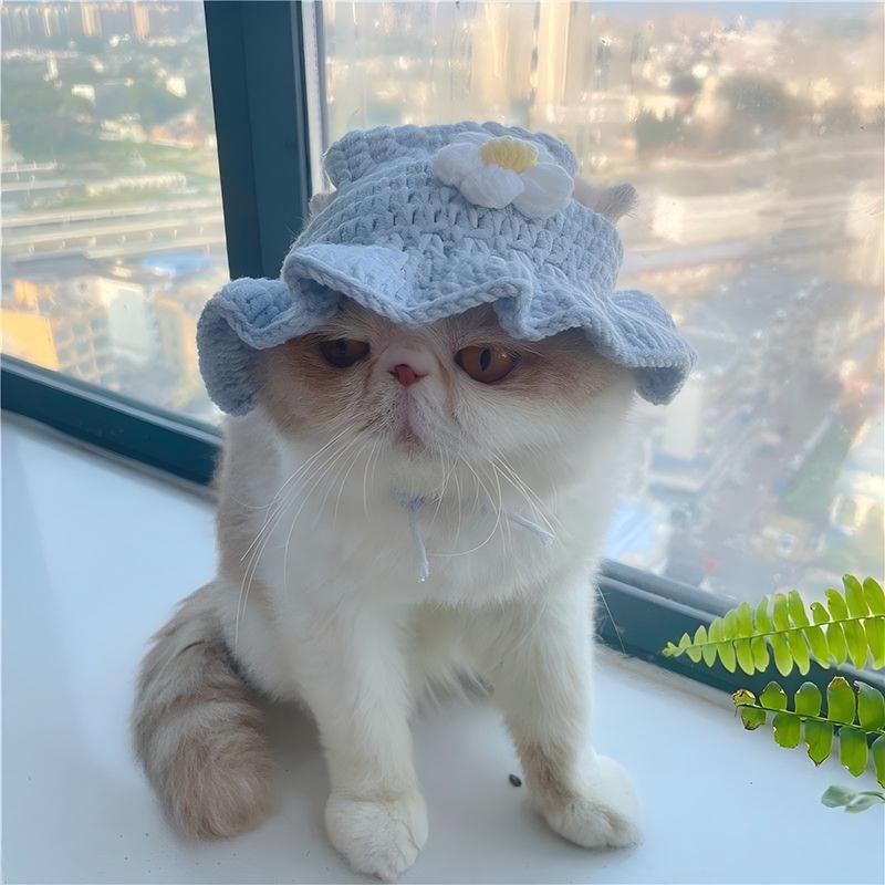 Pet Hat Hand-made Cat Hat Elastic Woven Cap Puppy Kitten Headwear Knitted Hat Party Photo Shoot Props Decoration Cat Accessorie