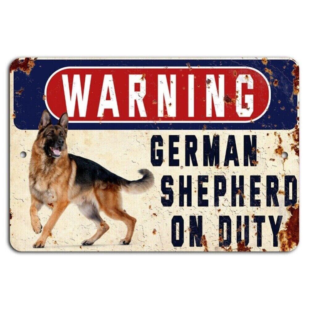 

WARNING German Shepherd On Duty Rustic Metal Sign for Dog Lovers 20x30cm（7.8x11.8inch）