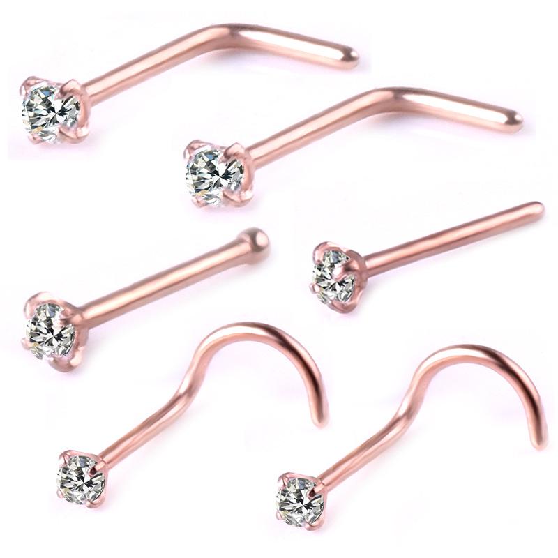 316L Stainless Steel Zircon Nose Studs Set, 6-Piece, High-Quality Multifunctional Jewelry