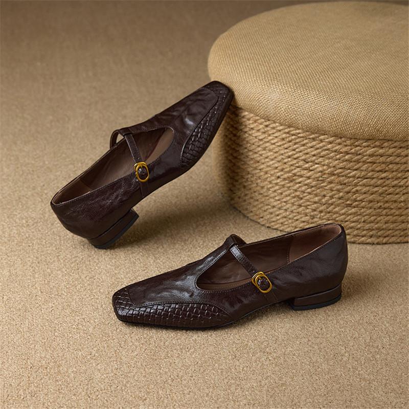 Fashion New Spring/autumn Sheep Leather Women Shoes Square Toe Mary Jane Shoes for Women Fashion Retro Belt Buckle Low Heel Women Pumps