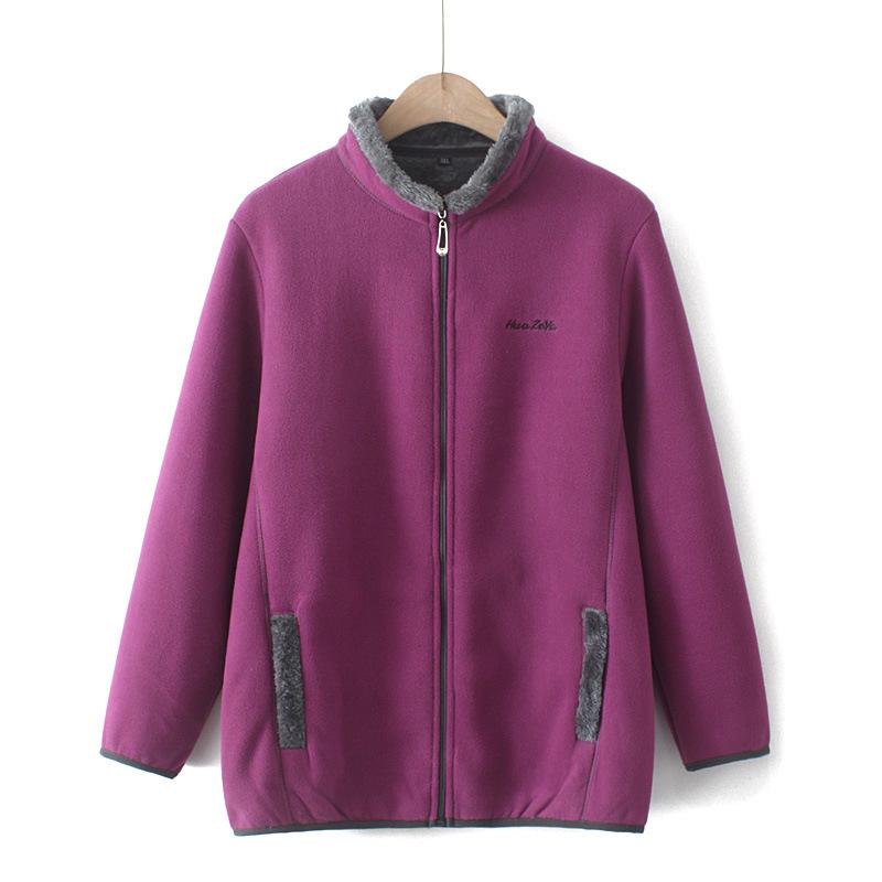 Coat Women Extra Large Size Fat Mother Polar Fleece Jacket Autumn Winter Outwear Middle Aged Overcoat Ladies