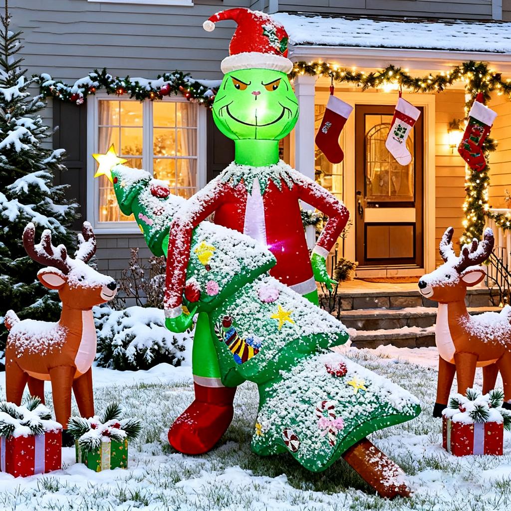 7FT Weihnachts-Aufblasbare Außendekoration, LED-Lichter, Lustige Weihnachts-Hofdekorationen Außen