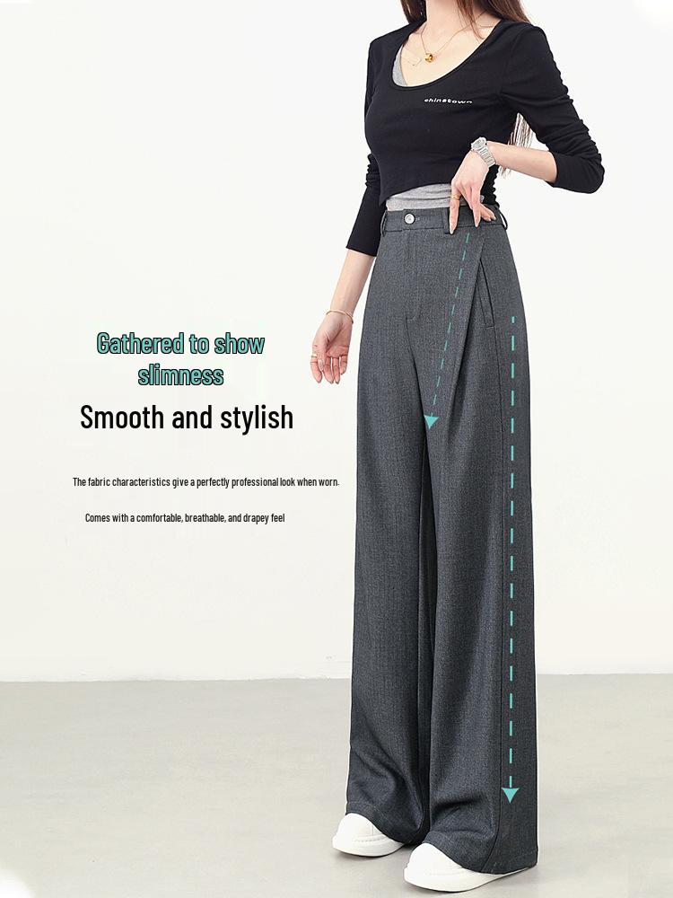 2026 Spring High-Waisted Wide-Leg Gray Women's Trousers