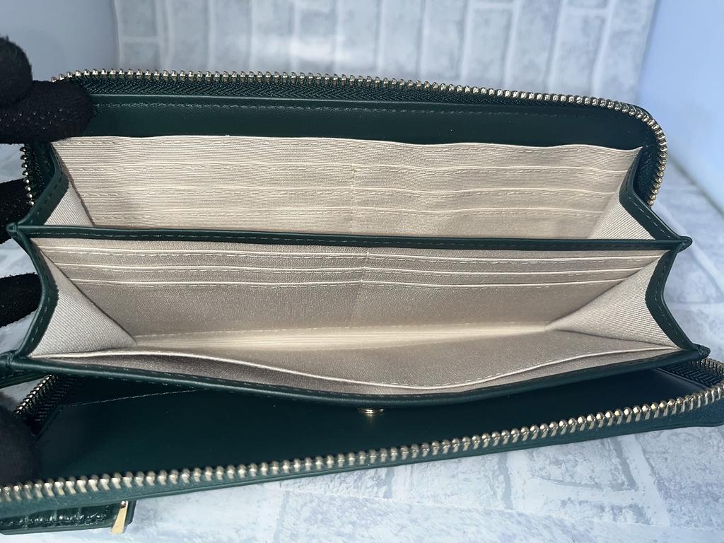 GUODI Long Wallet with Round Zipper, Genuine Crocodile Leather, Matte Finish, TK-RP10LW6 (Cyprus Green)